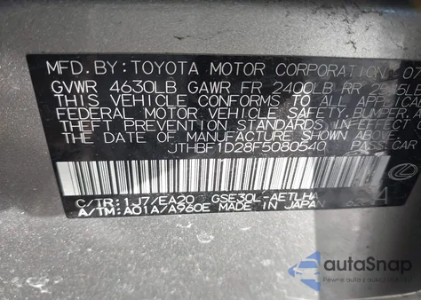 2015 Lexus Is 250 z USA, uszkodzony, nr VIN JTHBF1D28F5080540